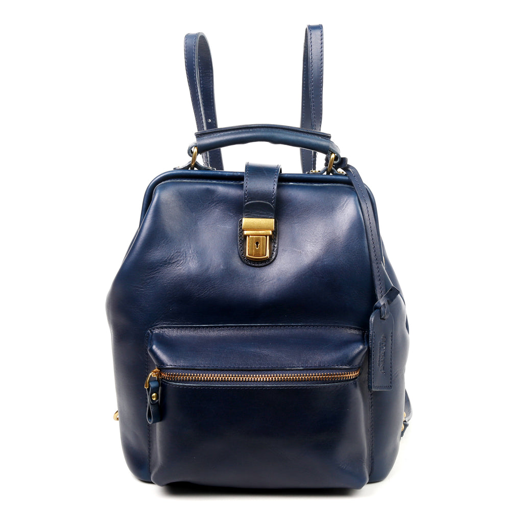 Convertible Italian Leather Backpack Tote Navy