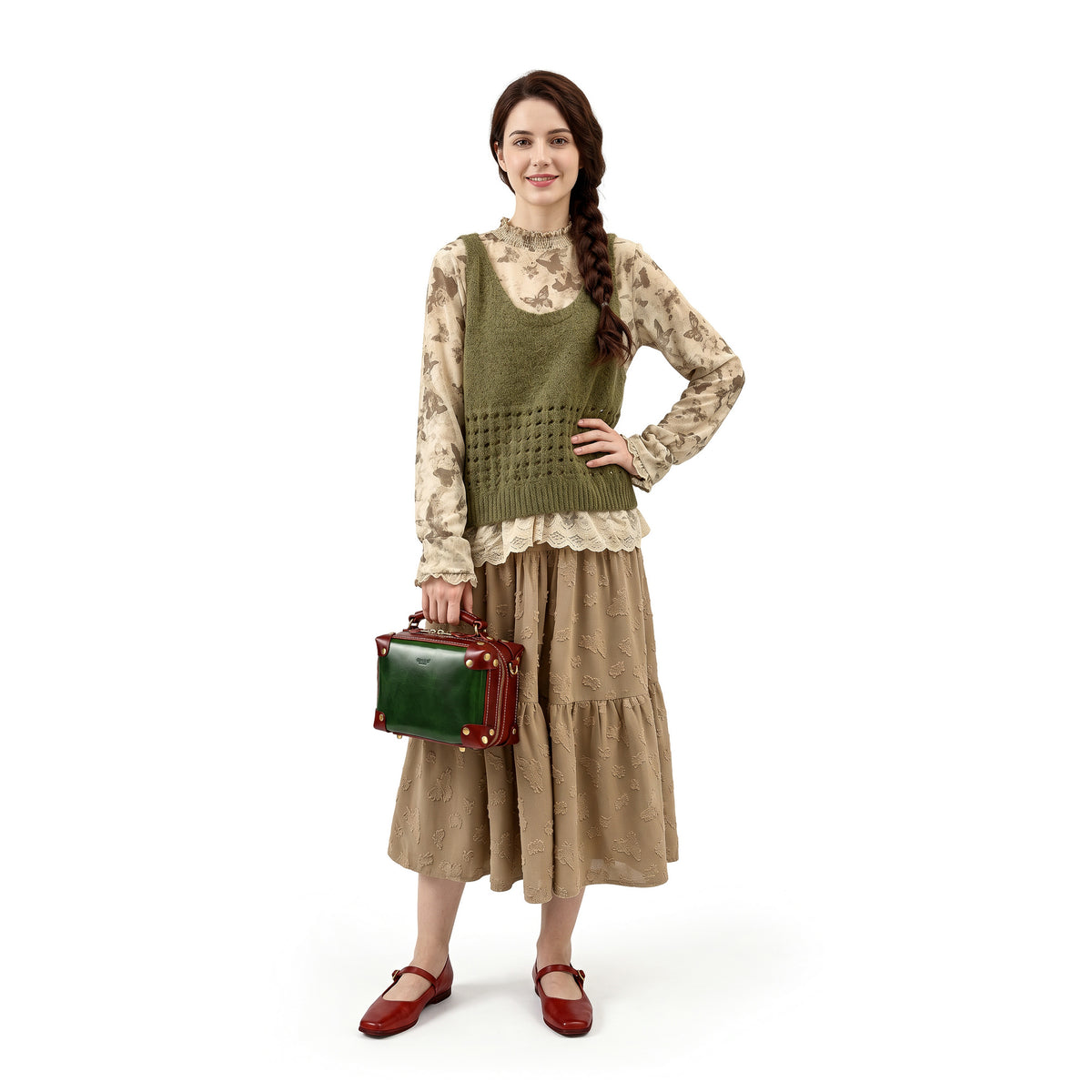 Cedar Mini Trunk Crossbody in Kale/Burgundy - photo 2 