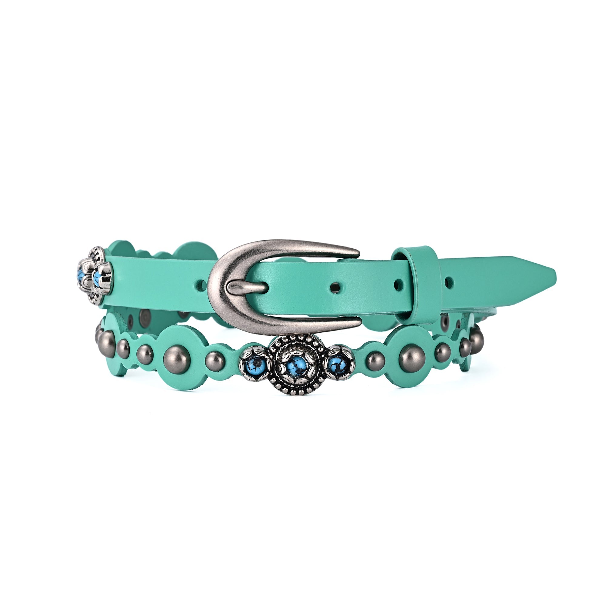 Rosa Flourish Leather Belt - Aqua - image 1