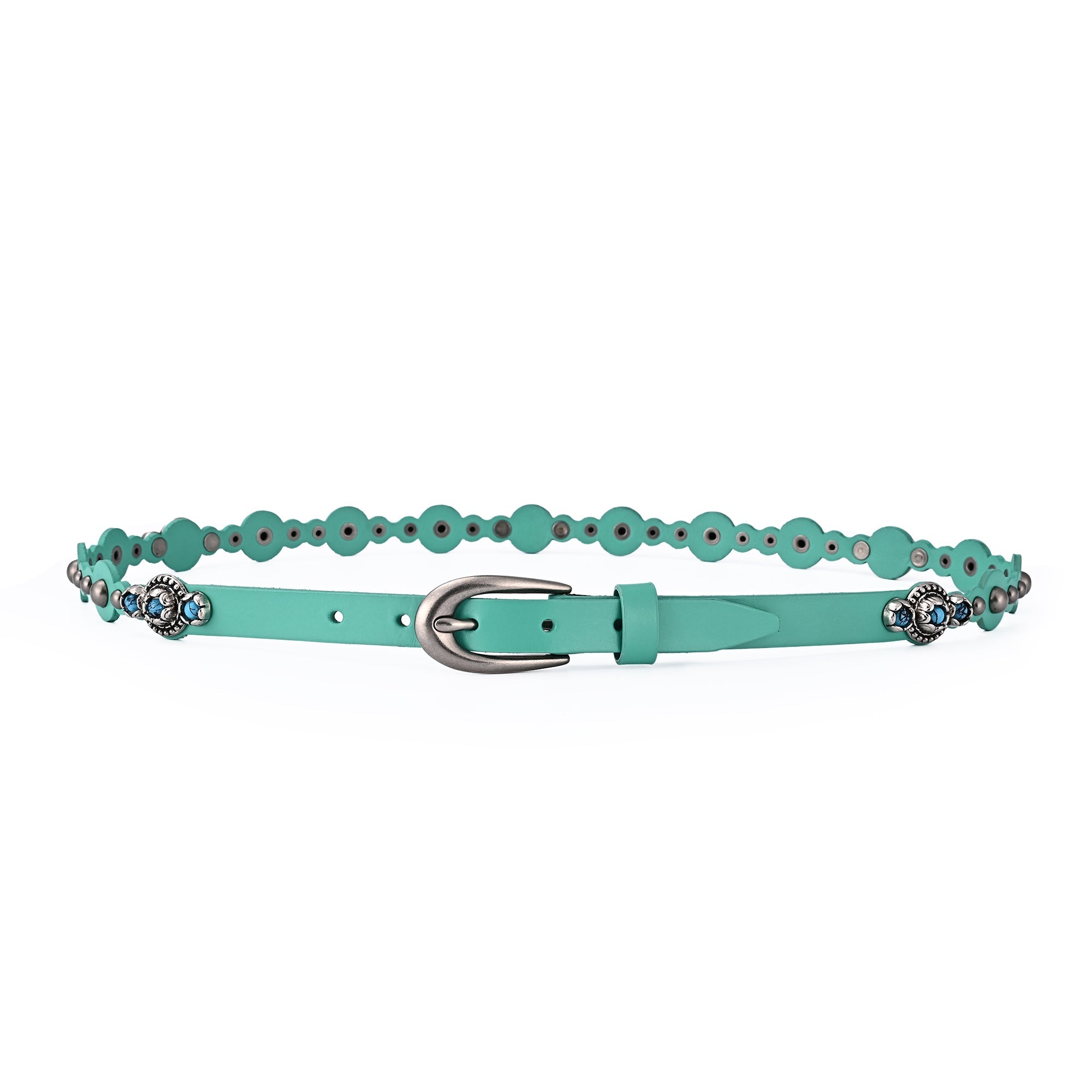 Rosa Flourish Leather Belt - Aqua - image 2
