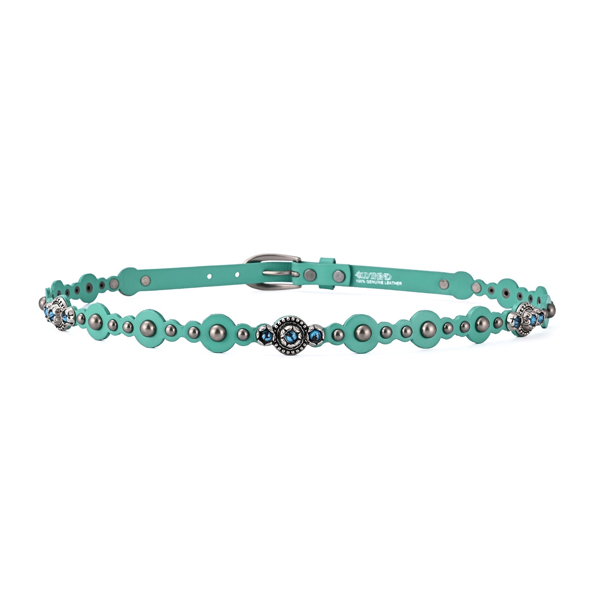 Rosa Flourish Leather Belt - Aqua - image 3