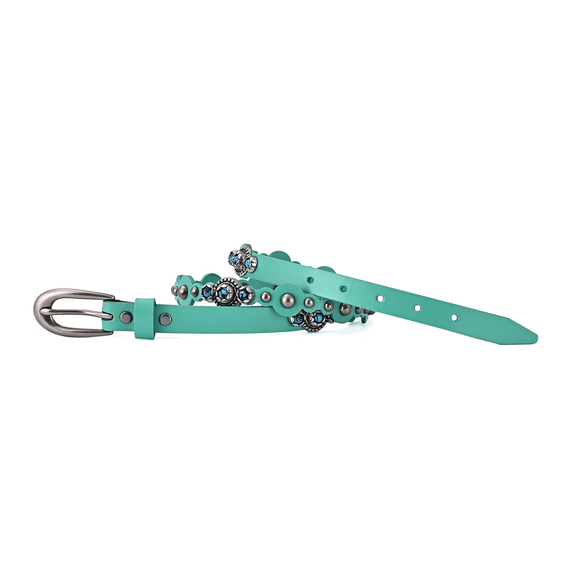 Rosa Flourish Leather Belt - Aqua - image 6