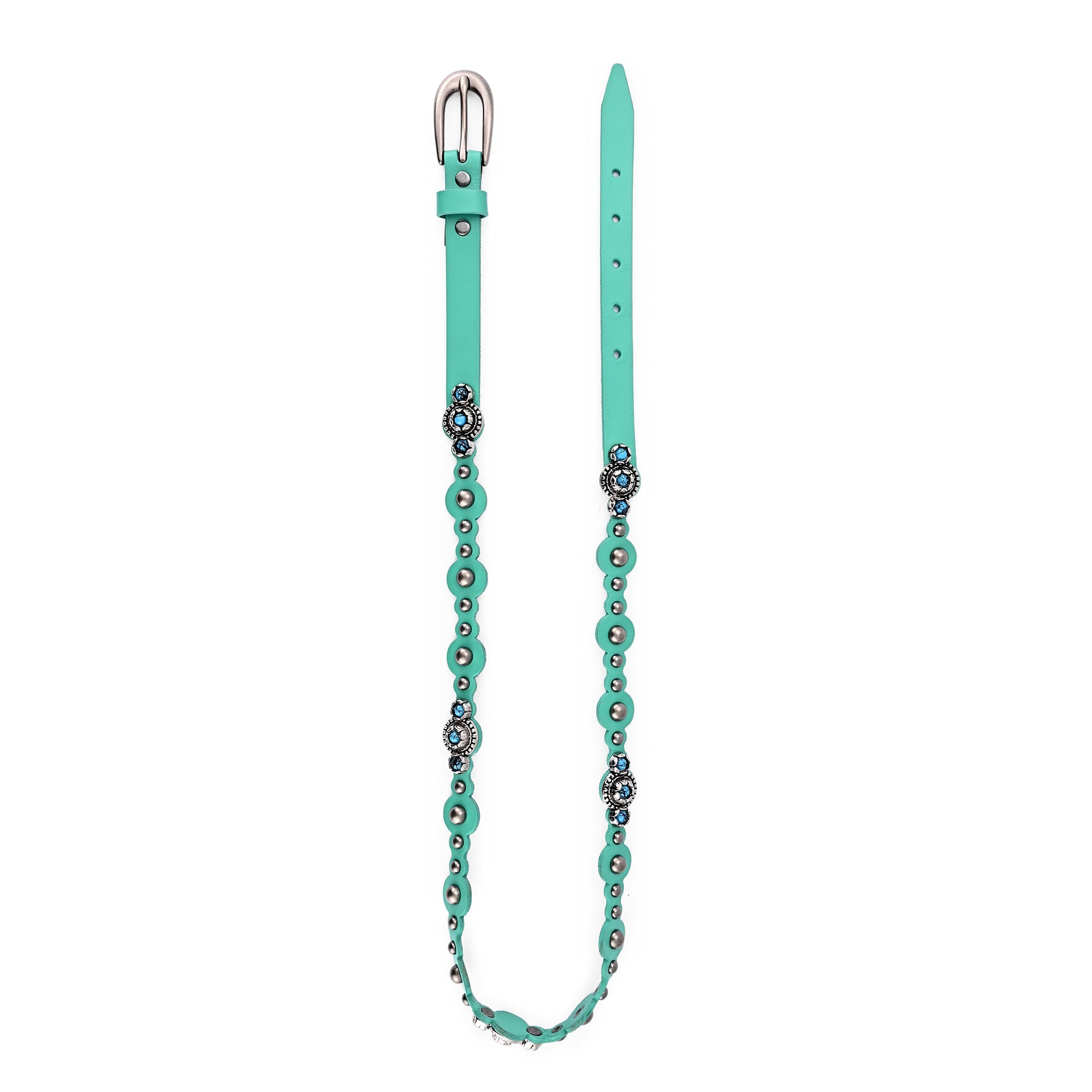 Rosa Flourish Leather Belt - Aqua - image 7