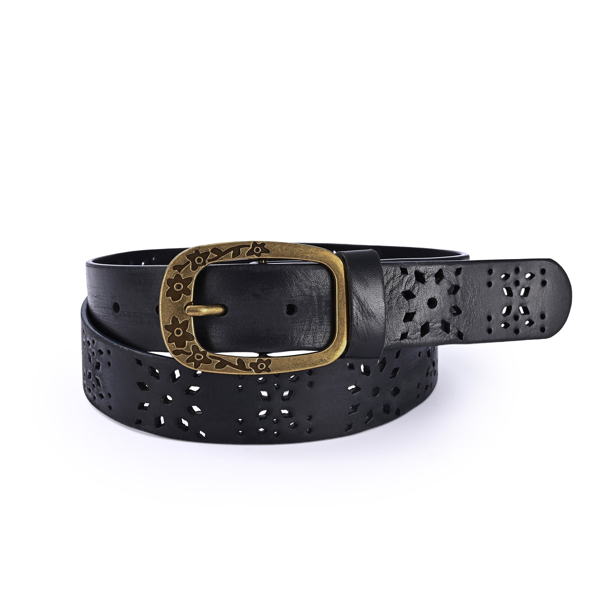 Blooming Crocus Leather Belt - Black - image 1