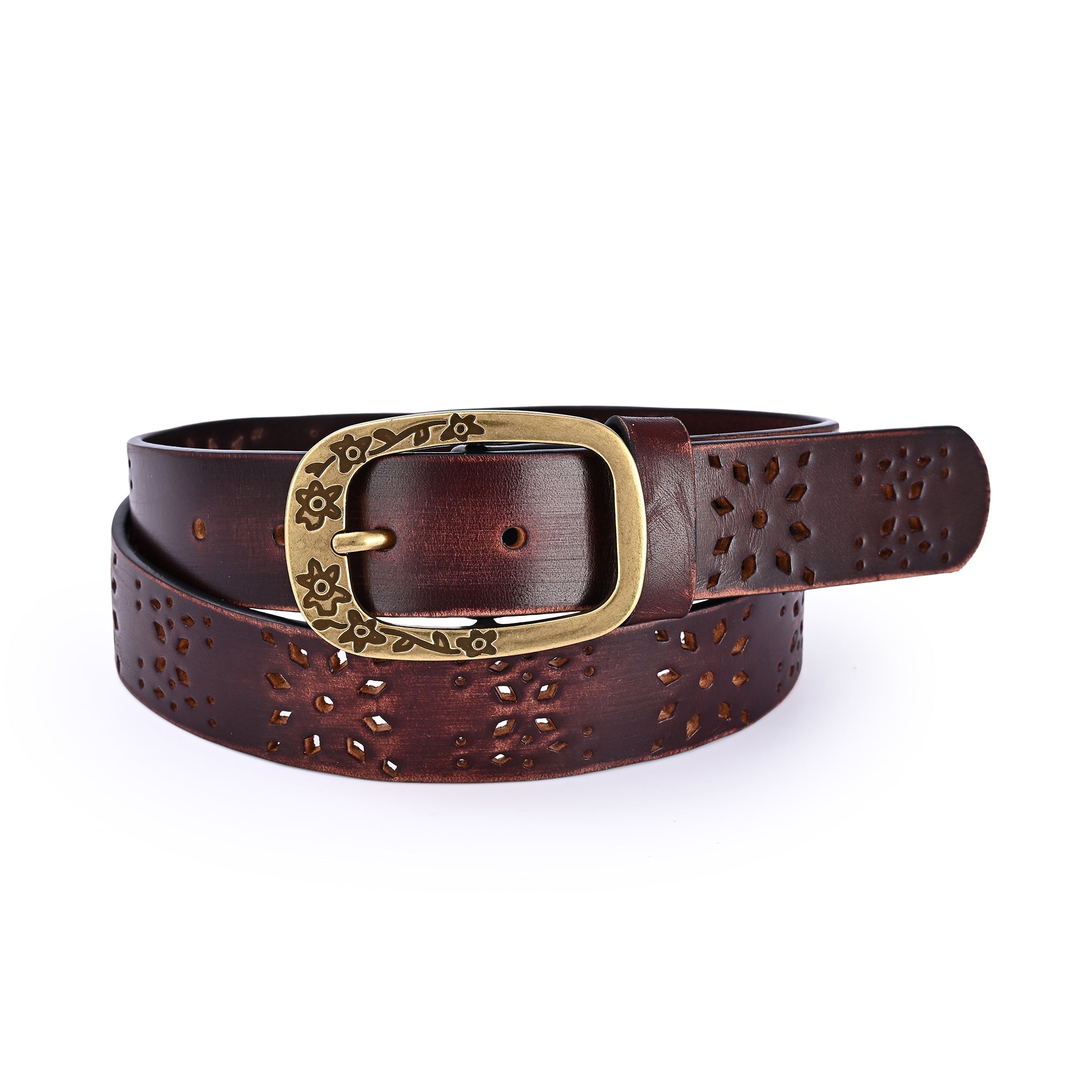 Blooming Crocus Leather Belt - Brown - image 1