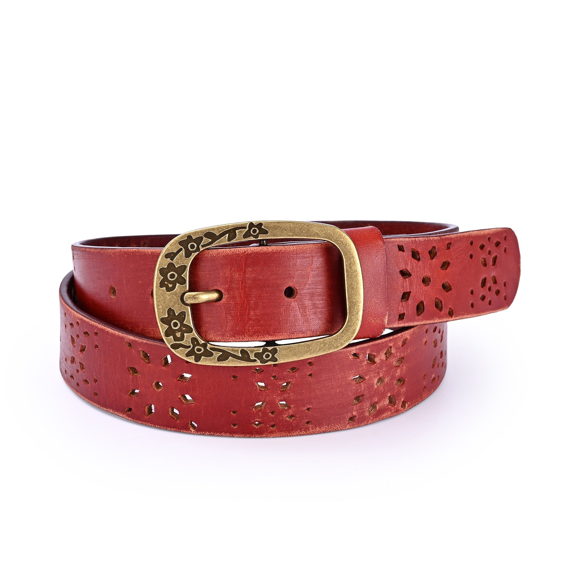 Blooming Crocus Leather Belt - Cognac - image 1