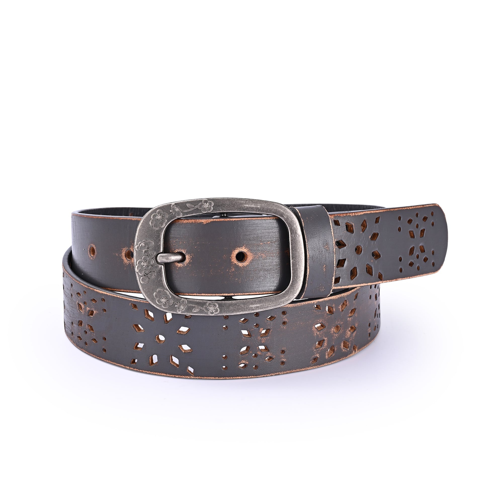 Blooming Crocus Leather Belt - Grey - image 1