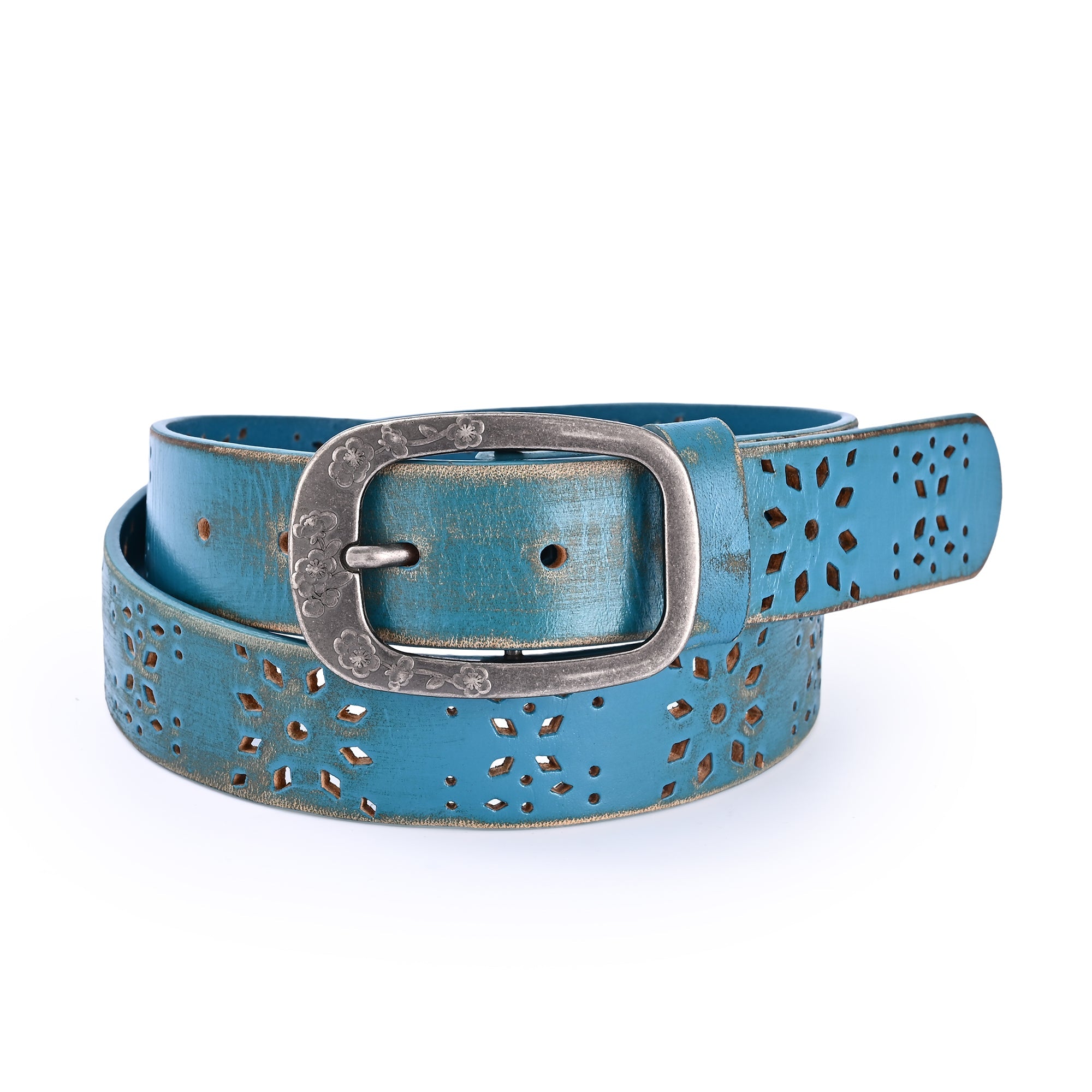 Blooming Crocus Leather Belt - Turquoise - image 1