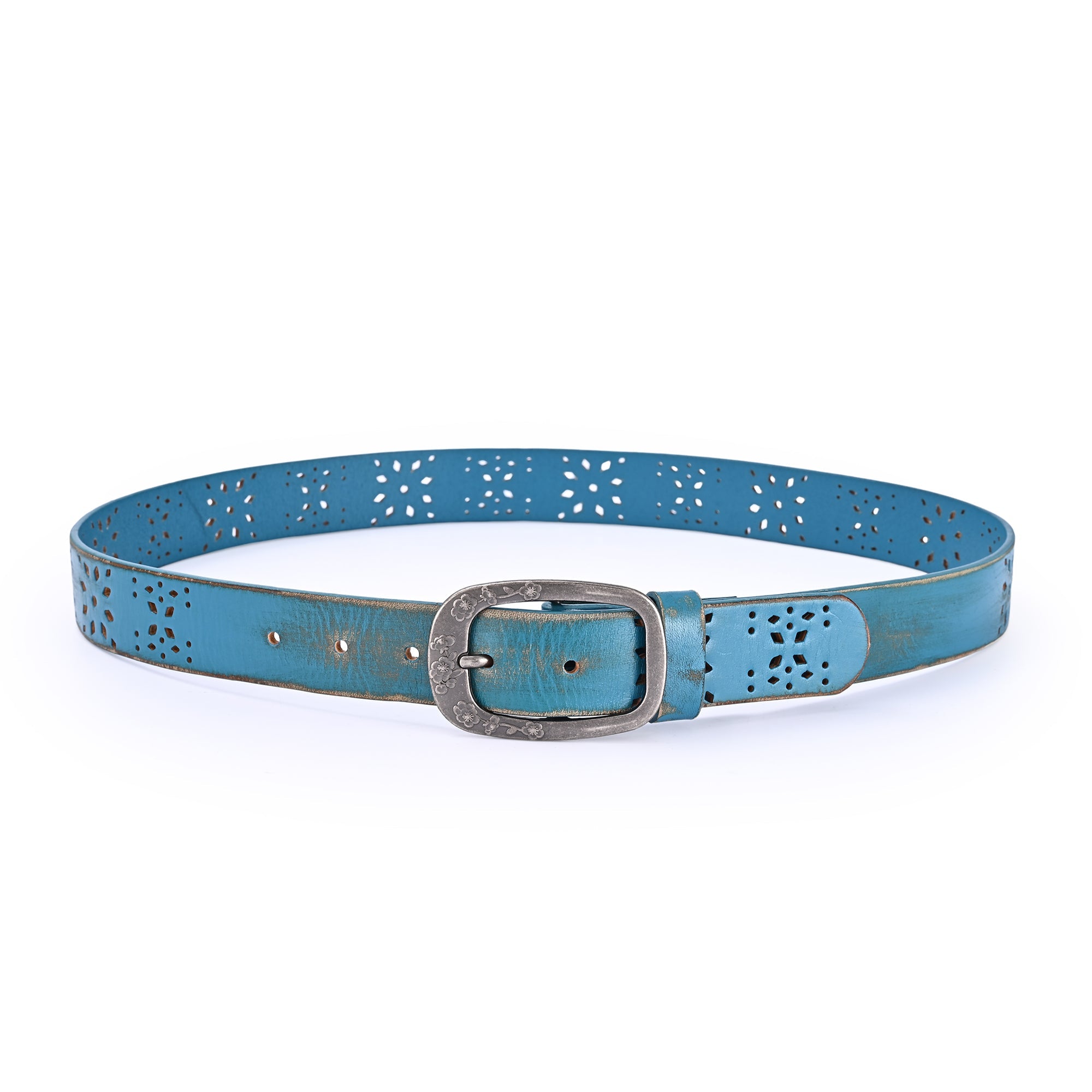 Blooming Crocus Leather Belt - Turquoise - image 2