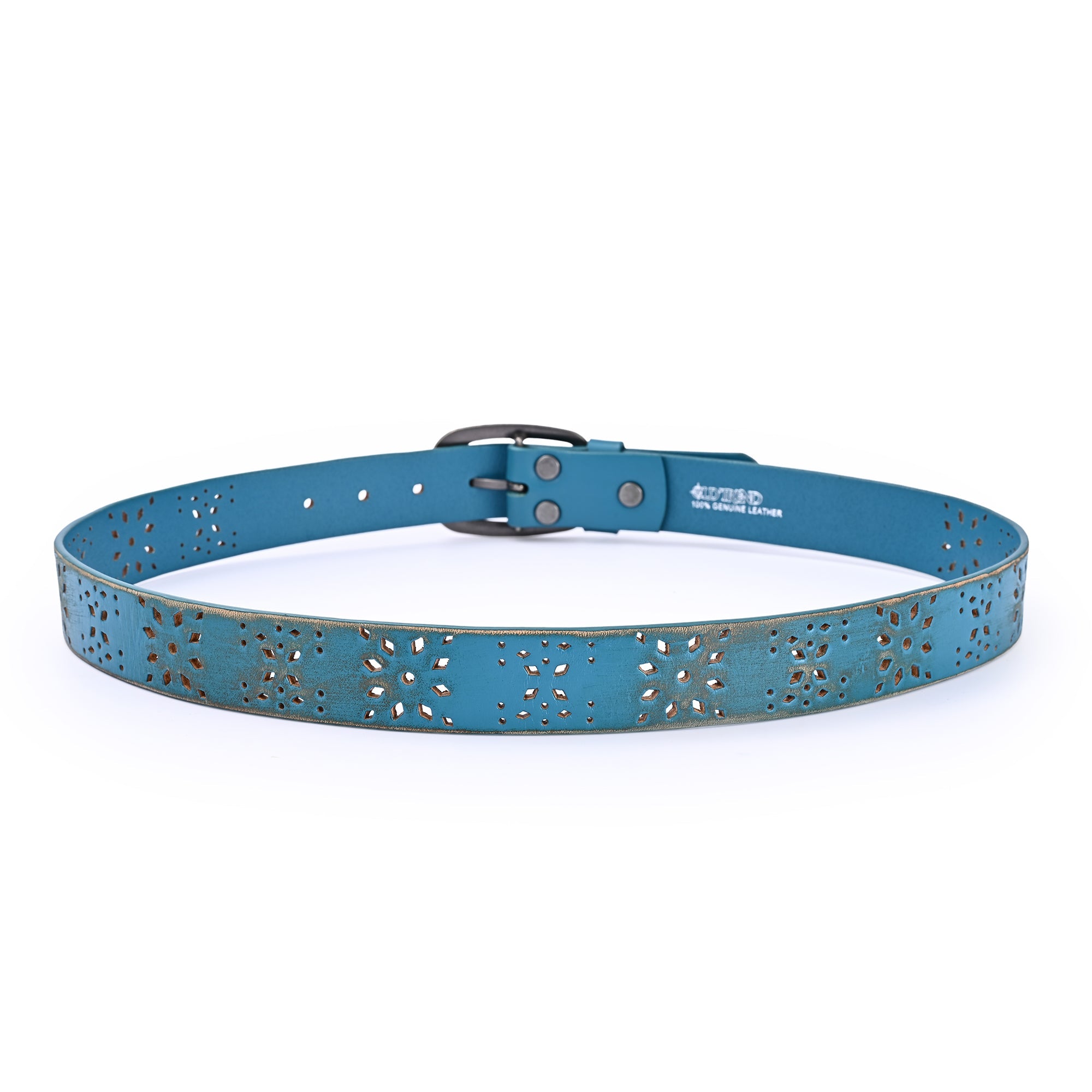 Blooming Crocus Leather Belt - Turquoise - image 3