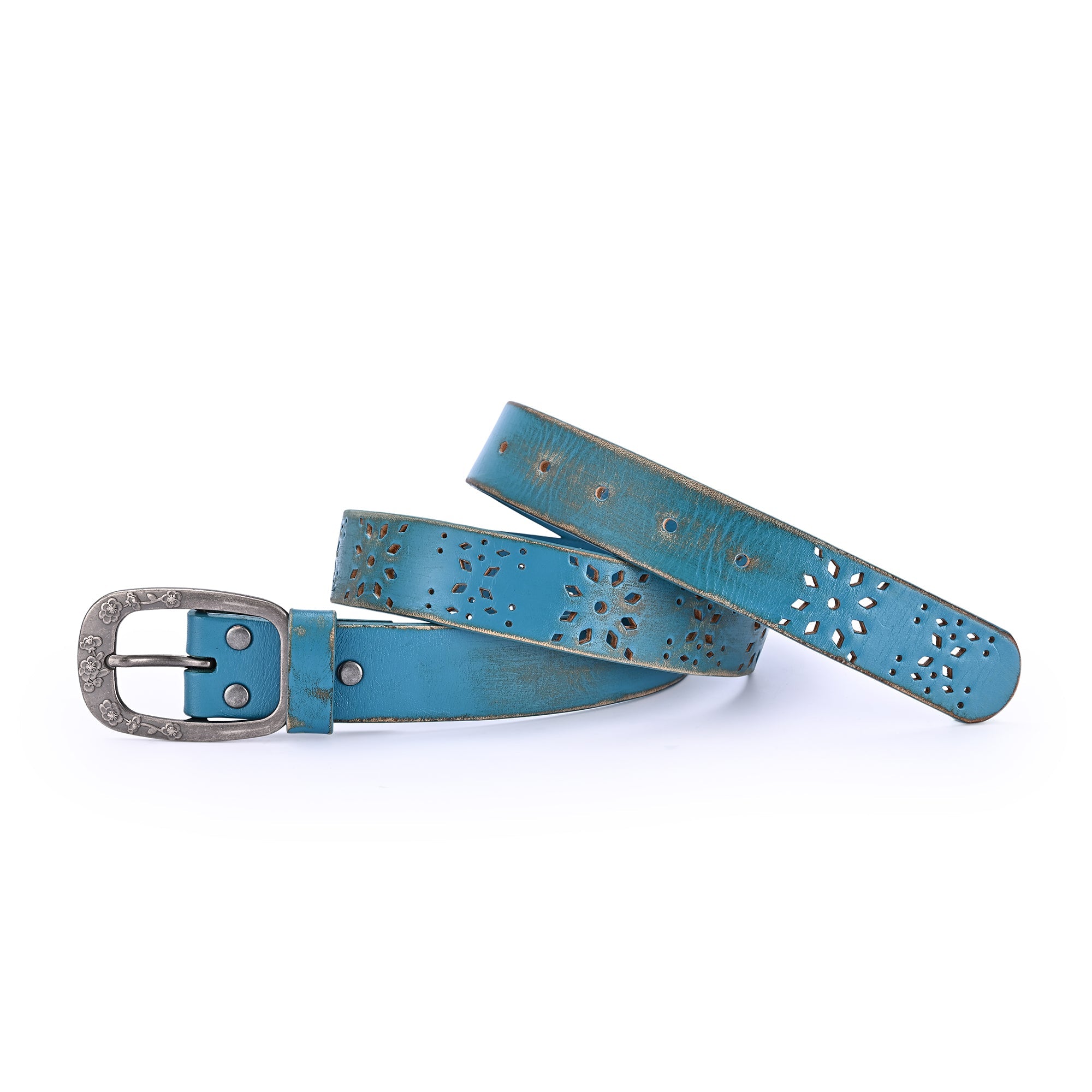 Blooming Crocus Leather Belt - Turquoise - image 6