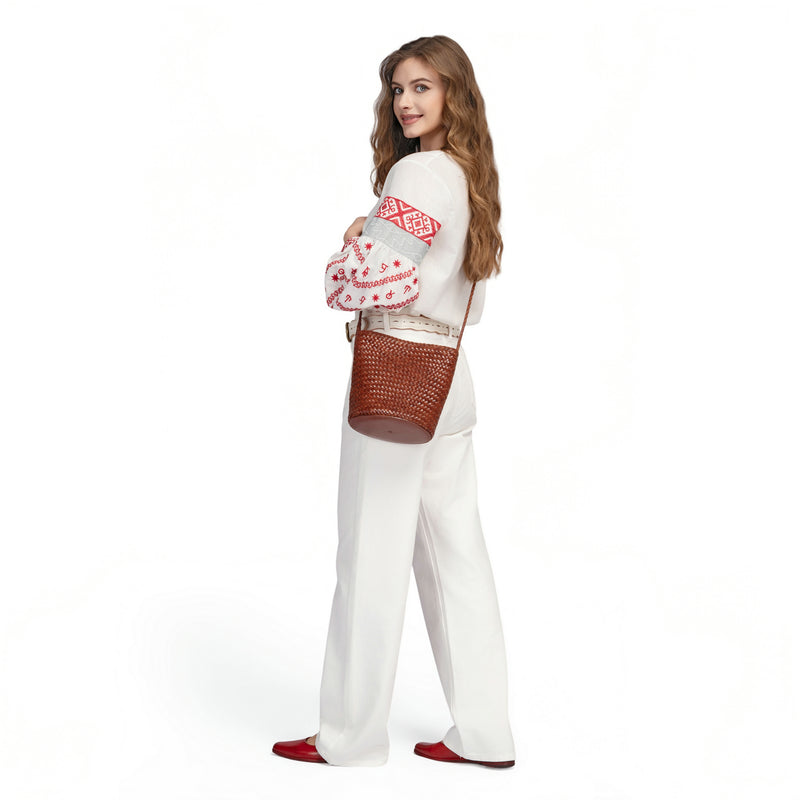 Reed Small Handwoven Leather Barrel Crossbody