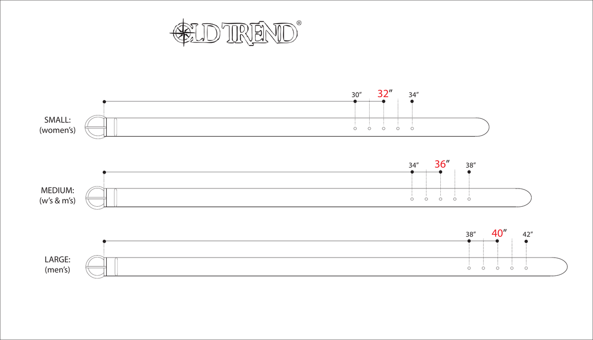 Measure from the base of the buckle to the belt hole, as shown below.