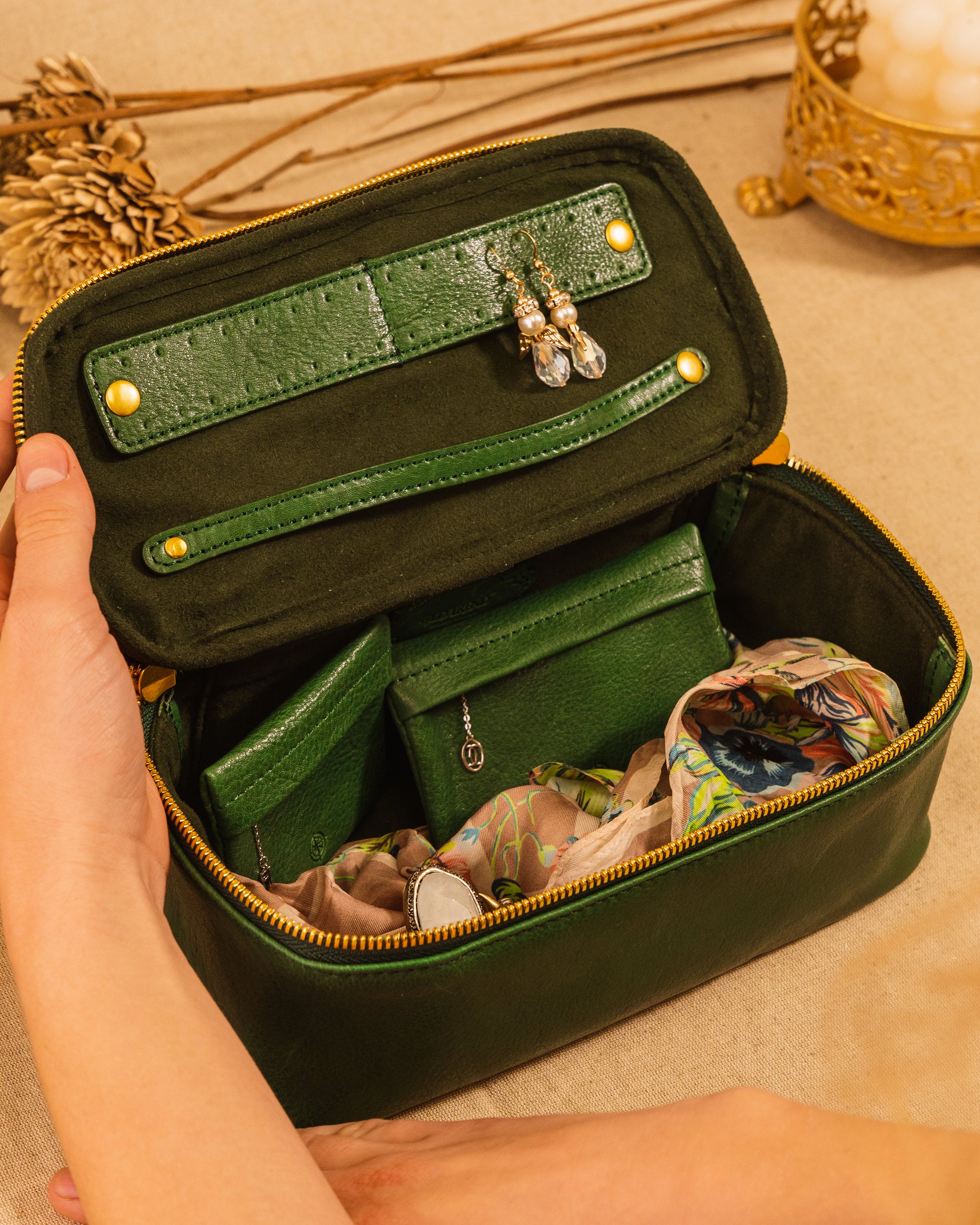 Celosia Rectangular Jewelry Case in use